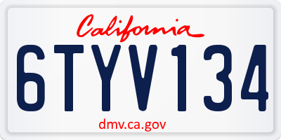 CA license plate 6TYV134