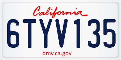 CA license plate 6TYV135