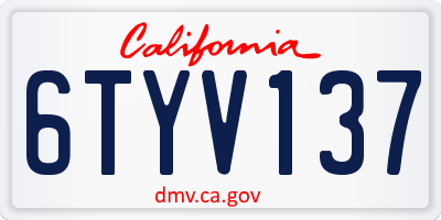 CA license plate 6TYV137