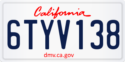 CA license plate 6TYV138