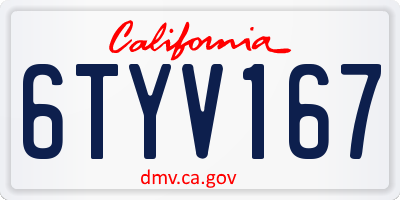 CA license plate 6TYV167