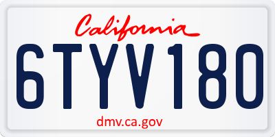 CA license plate 6TYV180