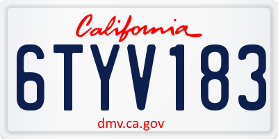 CA license plate 6TYV183