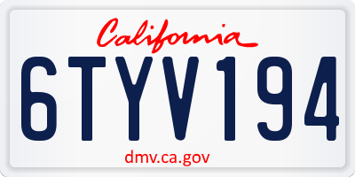 CA license plate 6TYV194