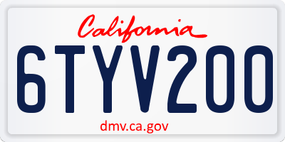 CA license plate 6TYV200
