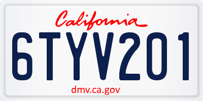 CA license plate 6TYV201