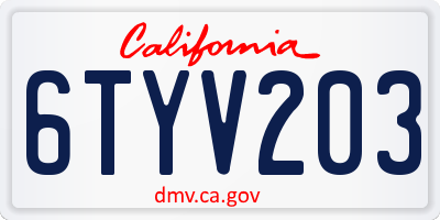 CA license plate 6TYV203