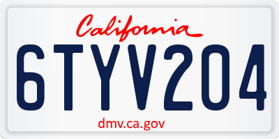 CA license plate 6TYV204