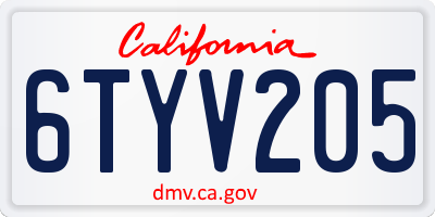 CA license plate 6TYV205