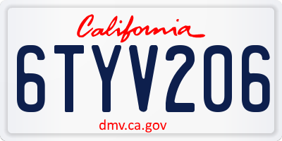 CA license plate 6TYV206