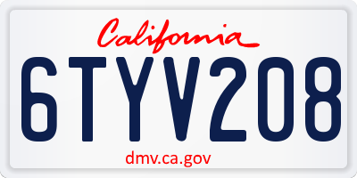 CA license plate 6TYV208