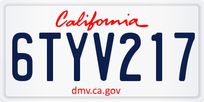 CA license plate 6TYV217