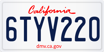 CA license plate 6TYV220