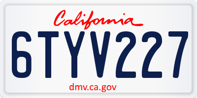 CA license plate 6TYV227