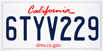 CA license plate 6TYV229