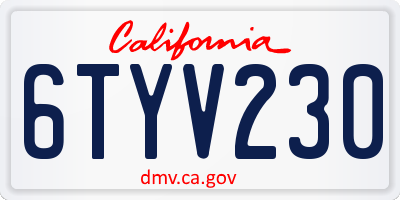 CA license plate 6TYV230