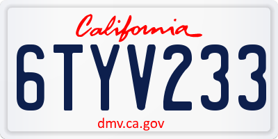 CA license plate 6TYV233
