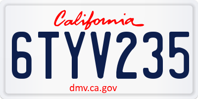 CA license plate 6TYV235