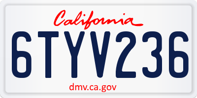 CA license plate 6TYV236