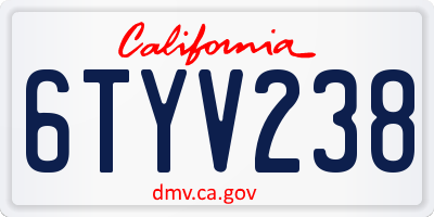CA license plate 6TYV238