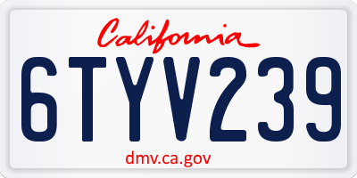 CA license plate 6TYV239