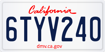 CA license plate 6TYV240