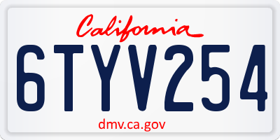 CA license plate 6TYV254