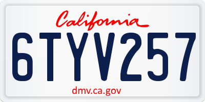 CA license plate 6TYV257