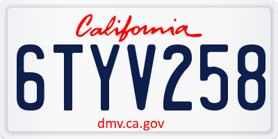 CA license plate 6TYV258
