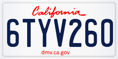 CA license plate 6TYV260