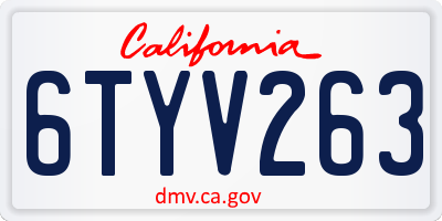 CA license plate 6TYV263