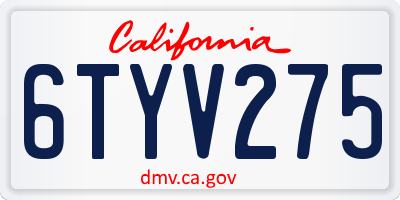 CA license plate 6TYV275