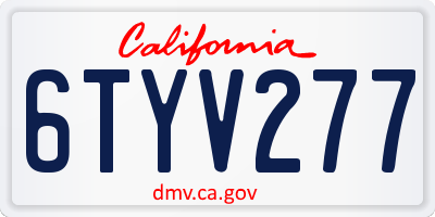 CA license plate 6TYV277