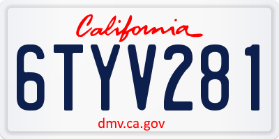 CA license plate 6TYV281