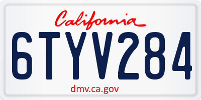 CA license plate 6TYV284