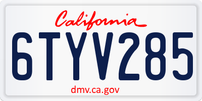 CA license plate 6TYV285