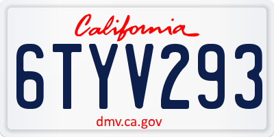 CA license plate 6TYV293
