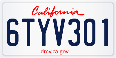 CA license plate 6TYV301