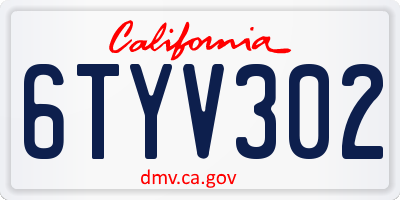 CA license plate 6TYV302