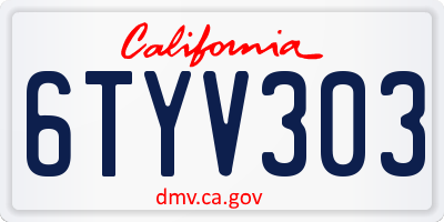 CA license plate 6TYV303