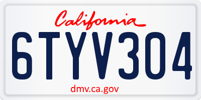 CA license plate 6TYV304