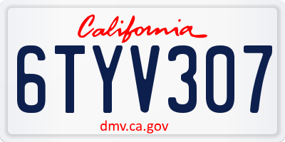 CA license plate 6TYV307