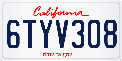 CA license plate 6TYV308