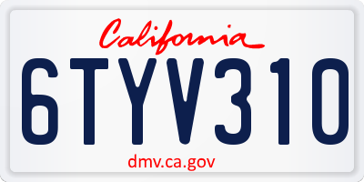 CA license plate 6TYV310