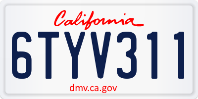 CA license plate 6TYV311