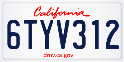 CA license plate 6TYV312