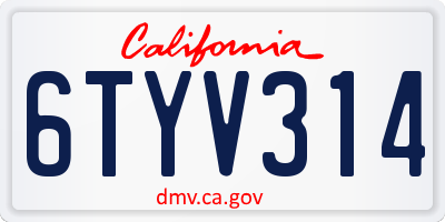 CA license plate 6TYV314