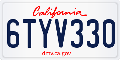 CA license plate 6TYV330