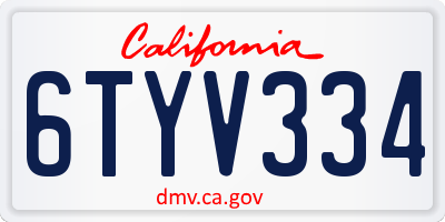 CA license plate 6TYV334