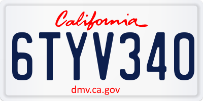 CA license plate 6TYV340